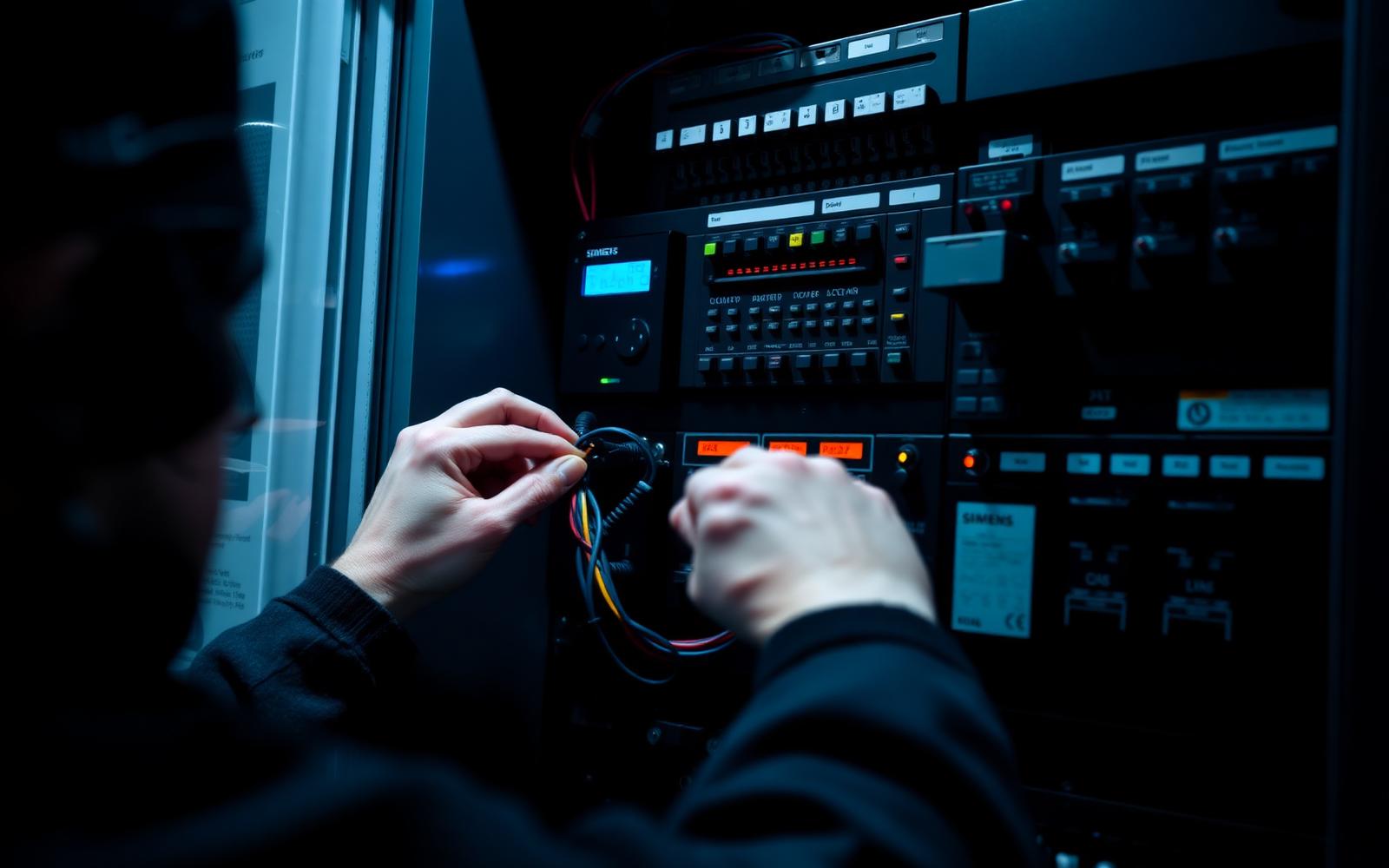 Ingénieur travaillant sur une armoire d'automates